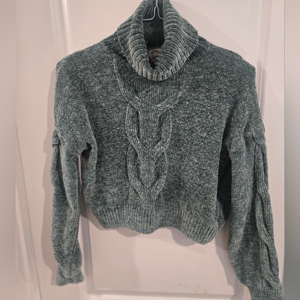 Hippie Rose Textured Cowl Neck Sweater - Gray